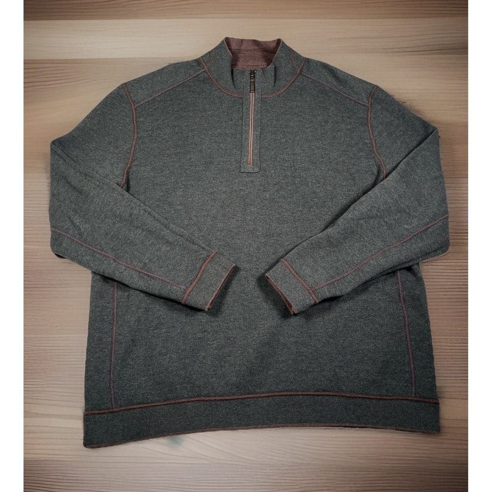 NWOT-Tommy Bahama Men's Flipside Half Zip Reversible‎ Sweater Sz 2XL Brown/Gray